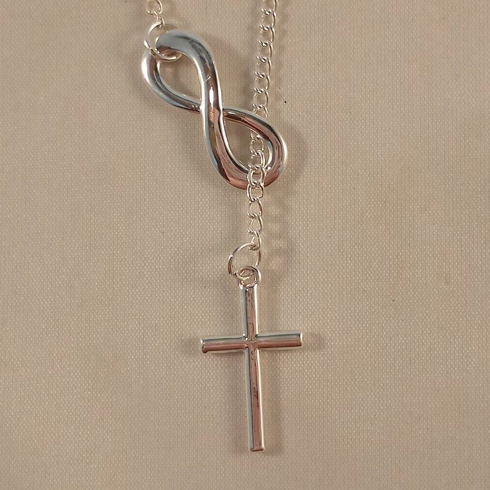 Silver Plated Love Infinity Cross Lariat Chain Necklace Women's Party Gift